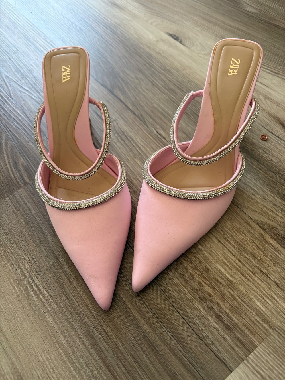 Zara Pink Rhinestone Slingback Heels Size 40